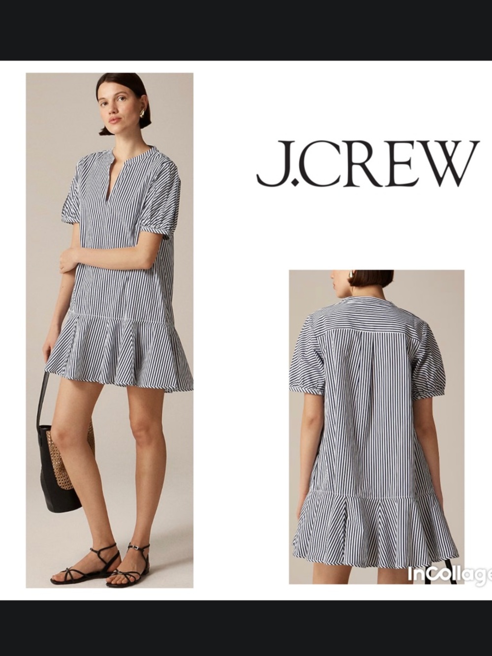 J. Crew Delilah Striped Cotton Poplin Dress in Navy & White